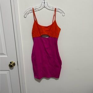 Aqua Orange and Pink Cutout Dress